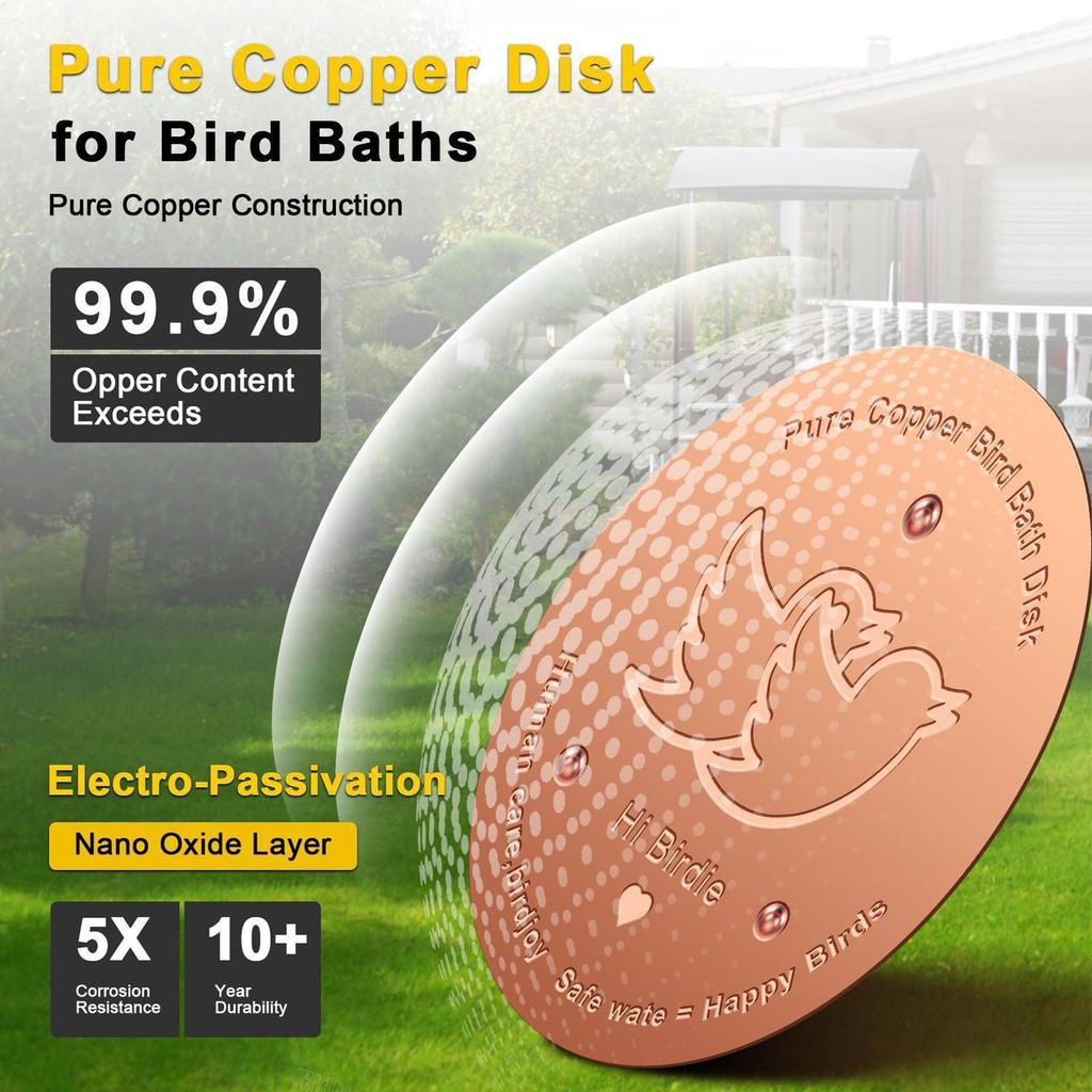 2pcs Copper Bird Bath Cleaning Disk, 0.6mm Pure Copper with Triple-Point Support, Universal Fit for Outdoor Birdbaths