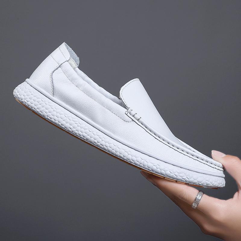 

Fashion Fashion Designer Brand Men Leather Casual Shoes Quality Thick Soled Wear-resistant Loafers Shoes Simple Men Business Party Shoes 44 белый
