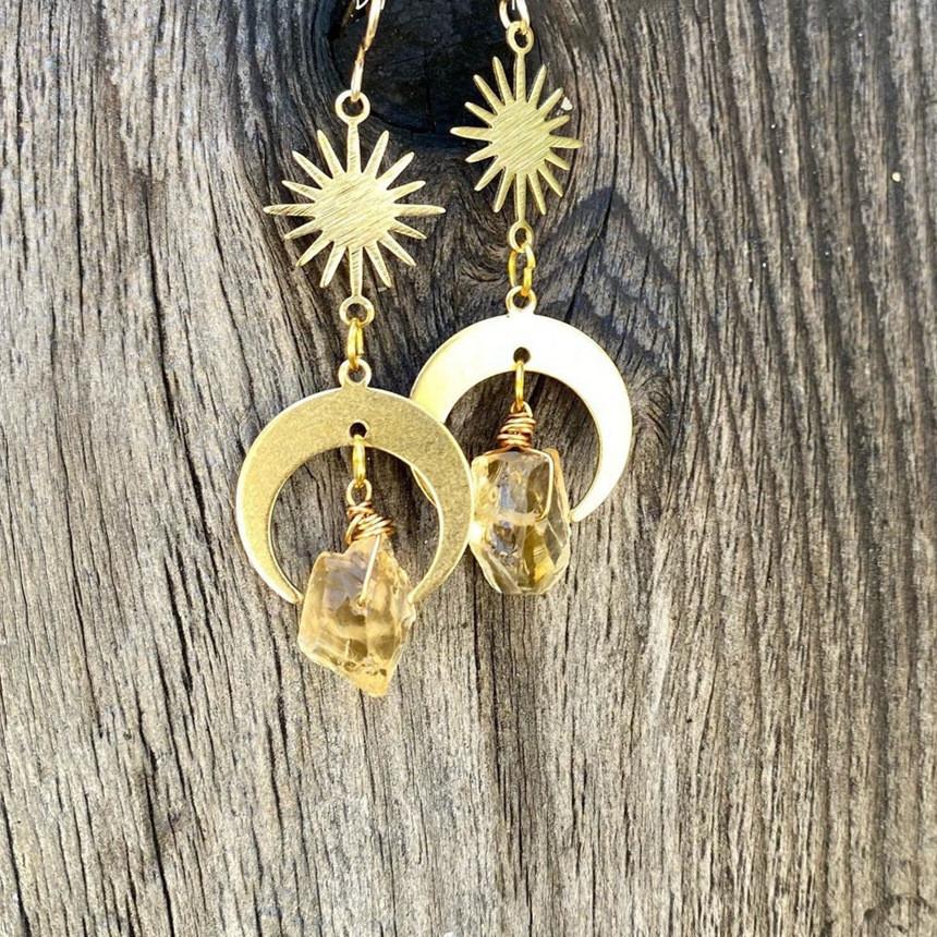 Handmade Metal Moon Star Statement Earrings For Ladies Summer Casual Wear