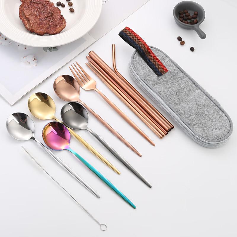 Portable 316 Stainless Steel Travel Cutlery and Straw Set