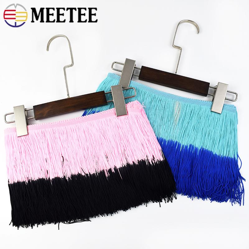 Meetee 2/3/5M 20cm Coloured Fringe Tassel Clothing Curtain Lace Trim Webbing Ribbons for Sewing Latin Dress Fabric Accessories