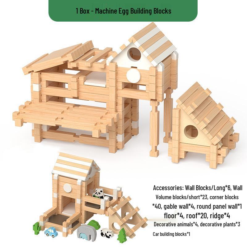 Educational Children's Wooden Building Blocks - Luban Mortise & Tenon, Free Assembly Cabin Gift for June 1st
