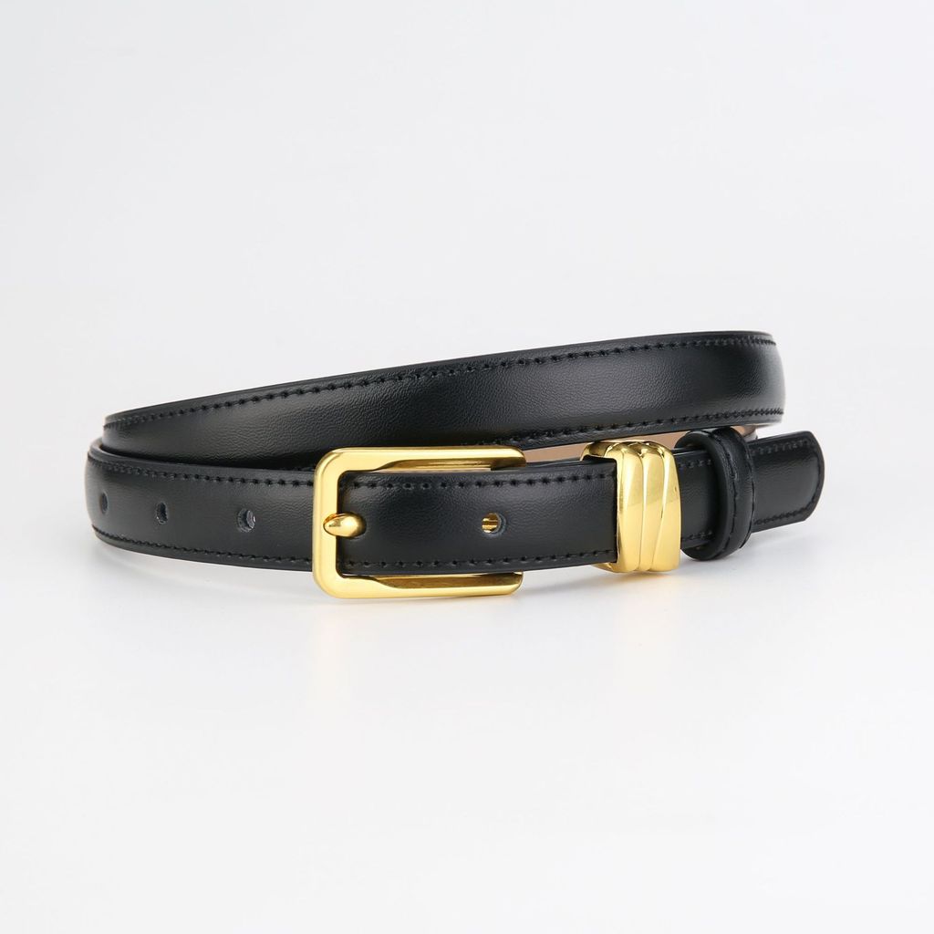 Genuine Leather Womens Slim Waist Belt With Alloy Buckle For Casual And Office Looks