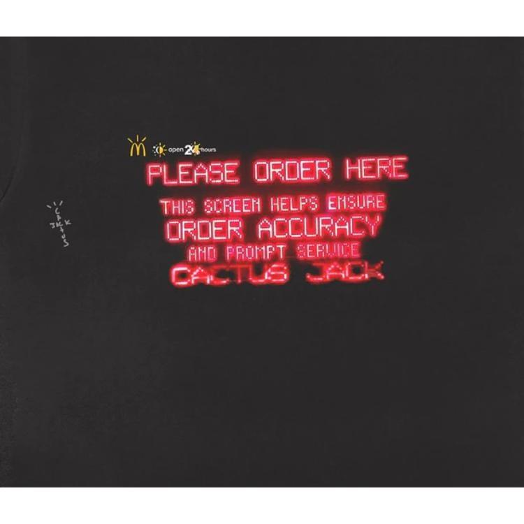 Travis Scott x Mcdonald's Order Here Crew Neck T Shirt Men's Black TS-XMOHTBK