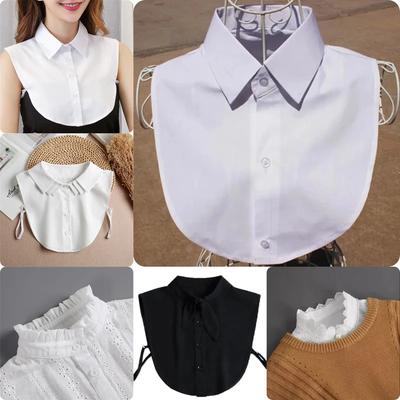 Camicia da Donna Monocromatica Nera Bianca Verticale con Piccolo Colletto a Punta Versatile Maglia Maglione Maglione Moda Pizzo Falso Colletto Quattro Stagioni