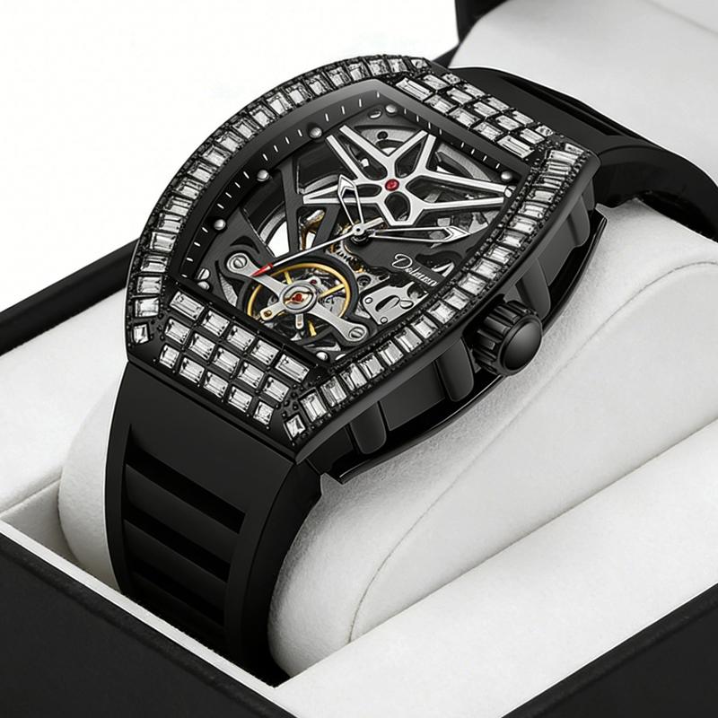 Top Brand All Diamond Dial Luxury Tourbillon Mechanical Wrist Watch For Men Sport Waterproof Watches Luminous Automatic Clocks