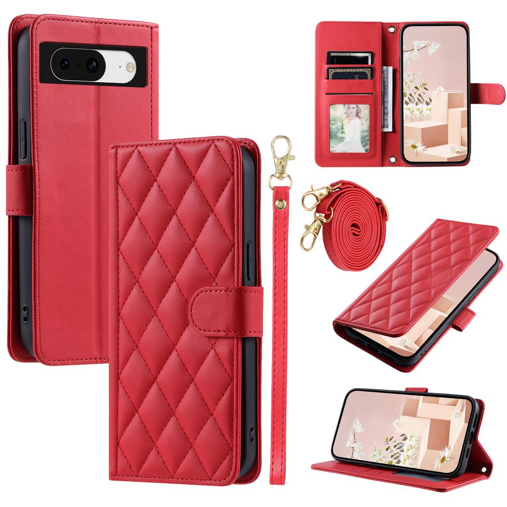 For Google Pixel 8 Wallet Case Rhombus Grid PU Leather Phone Cover