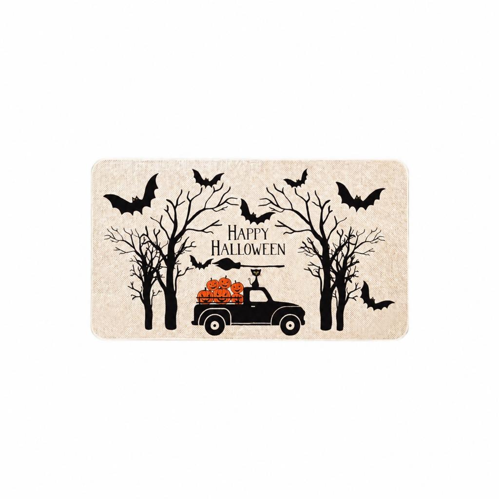 Halloween Faux Area Rug 60x90cm Ghost Pattern Decorative Floor Mat Soft Plush Surface Non Slip Backing for Indoor Home Entryway Living Room Bedroom