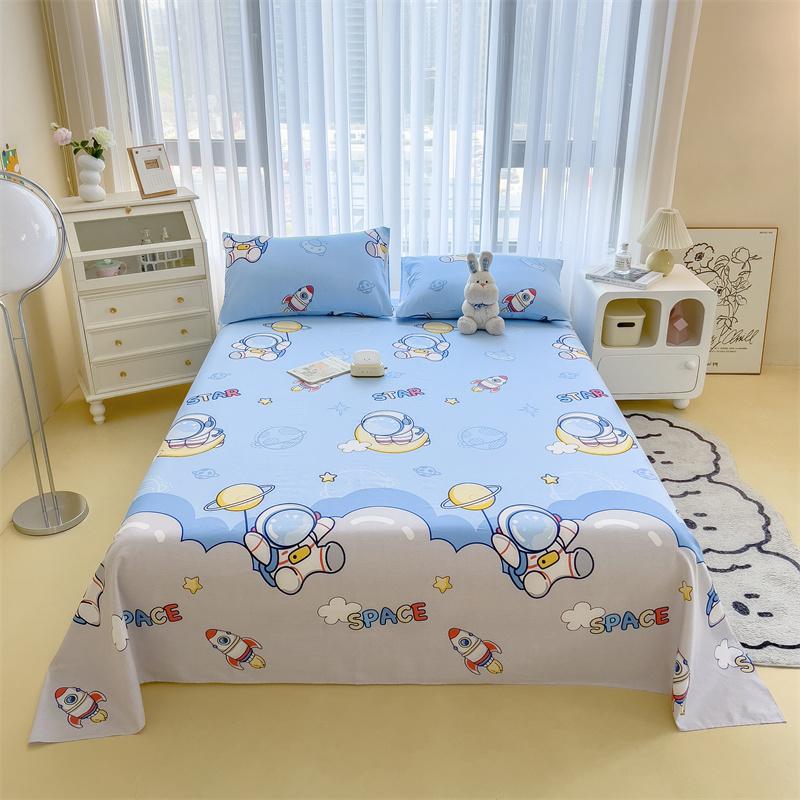 Cute Cartoon Panda Flat Sheet Kawaii Strawberry Bed Sheet Set For Girls Boys Room Decor, Cotton Twin Bed Cover With 2 Pillowcase