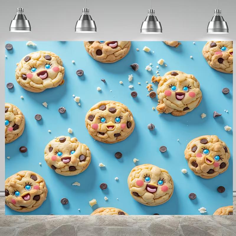 

2D Kawaii Cookie Party Backdrop - Baking Themed Photo Booth Background 47.2x31.5inch/120*80cm