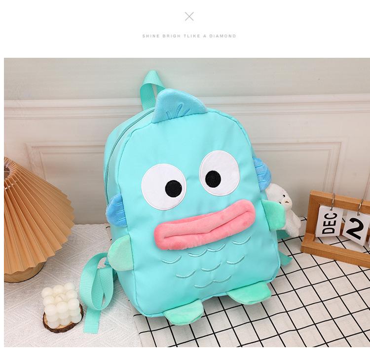 2025 new cute cartoon big mouth fish backpack ugly cute blue schoolbag large capacity backpack men and women
