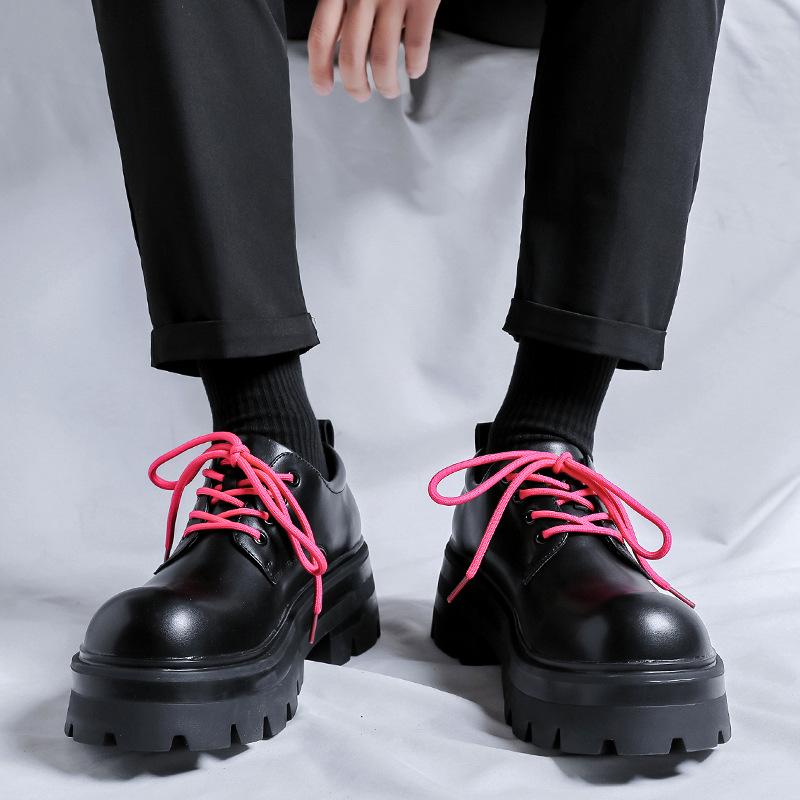 Derby Shoes High-end Round Head Black Platform Leather Shoes Men's Low-top Martin Boots Casual Leather Shoes 6115-R