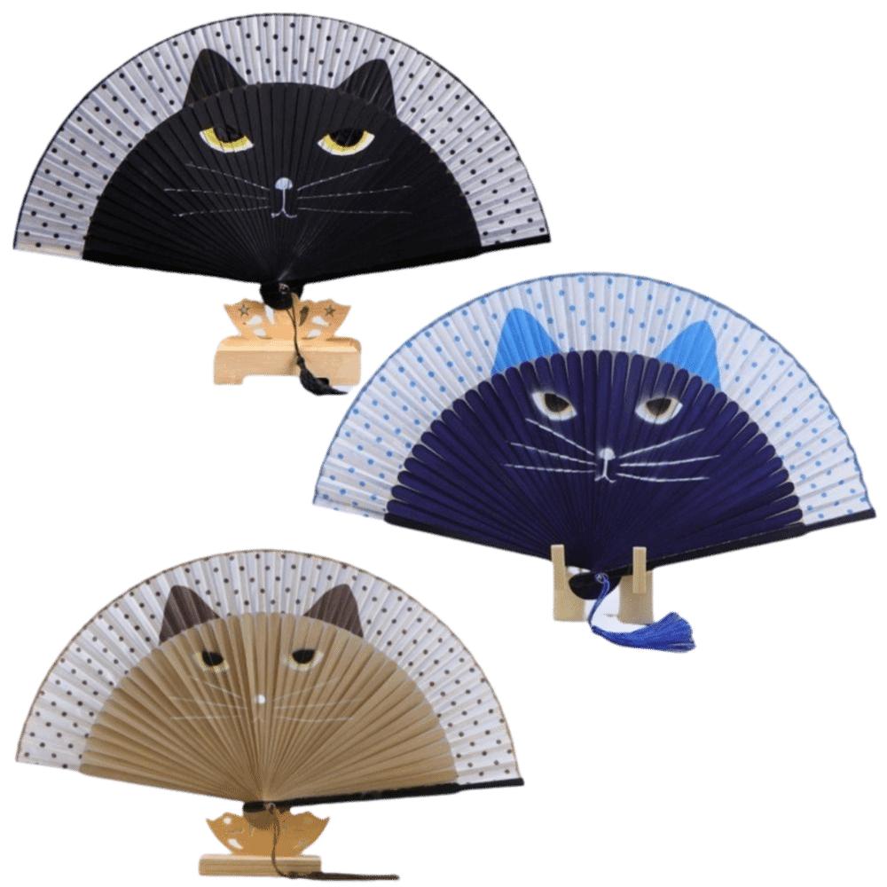 Handheld Size Silk Fan Cat Patterns Handmade Fan Popular Cartoon Fan  Home Decoration