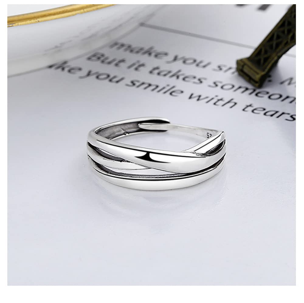 Shiny Surface Open Silver Pure For Accessory [Deelfel] Women's Ring, Simple, Three-Row, Silver, Cross, Ring, Ring, 925, Silver, Hypoallergenic,