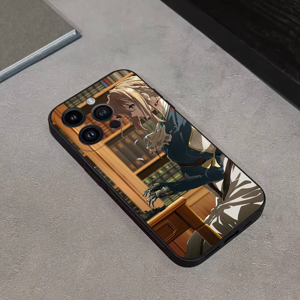 V-Violet Evergarden Anime Phone Case For iPhone 17,16,15,14,13,12,11 Plus,Pro Max,XS,X,XR,SE,Mini,8,7,Soft Silicone Black Cover