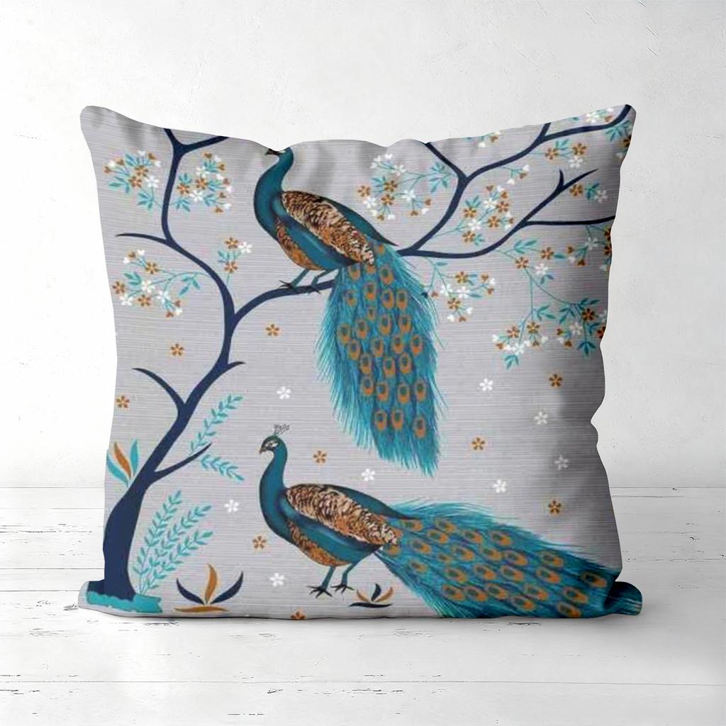 Peacock Tree Deer Printed Decorative Cushion Covers Polyester Pillowcase, Sofa Decorative Cushion Cov Headboard Pillow