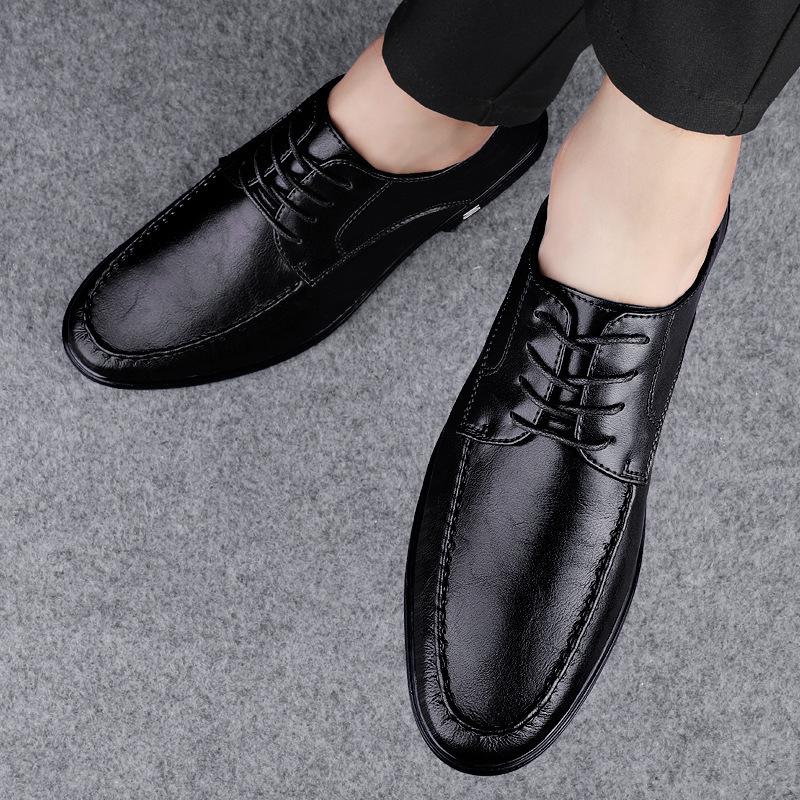 Men's Business Formal Leather Loafers - Breathable Cowhide, Large Size, Lace-up Driving Shoes.