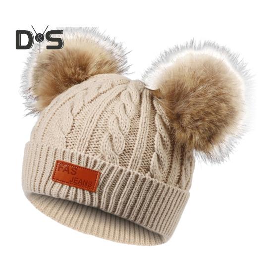 Kids Beanie Fall Winter Knitted Hat with 2 Pompom for Boys Girls 1-4 Years Old Warm Beanie Toddler Hat for Outdoor Activities