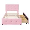 99x210cm Velvet Fabric Kids Bed with Adjustable Headboard 2 Drawers Ergonomic Design Strong Wood Slat Support Bed Home Furniture