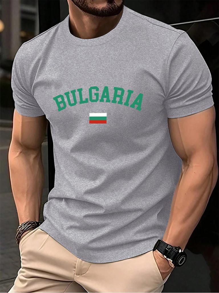 Bulgaria Text With Flag Prints Mens TShirt Cotton Summer ONeck Short Sleeve Tops Soft Oversized T Shirt Casual Male Clothes