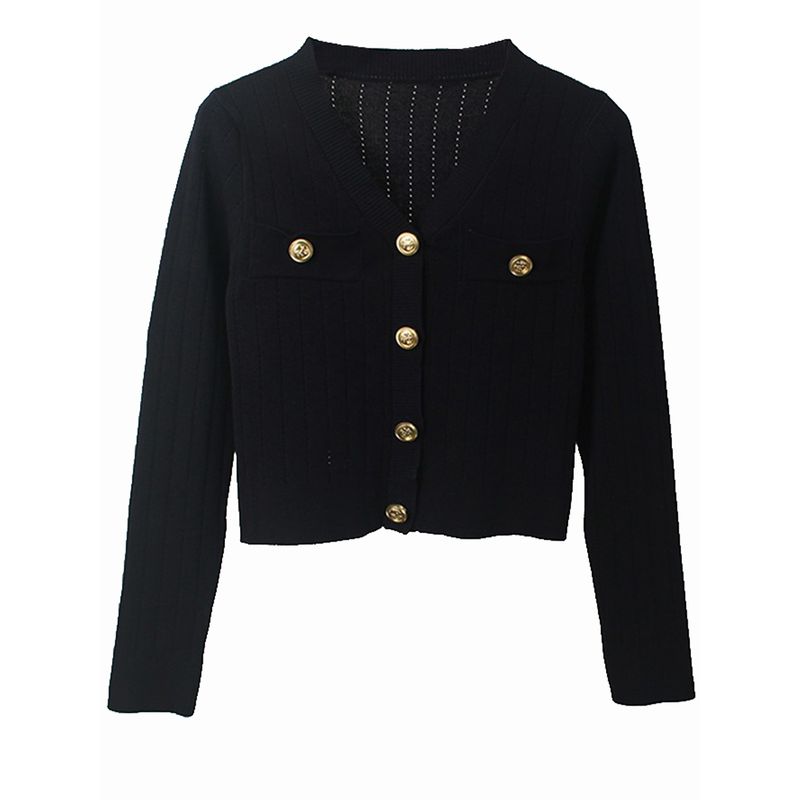 2024 New Arrival French Classic Style Black Knitting Cardigan Outwear Elegant Slim-Fit Crop-Top Women