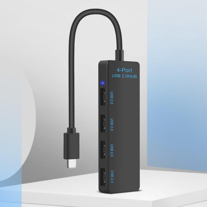 USB C To 4 Port USB 2.0 Hub Adapter for Connecting Mouse Keyboard Flash Drive and More Charging Dock