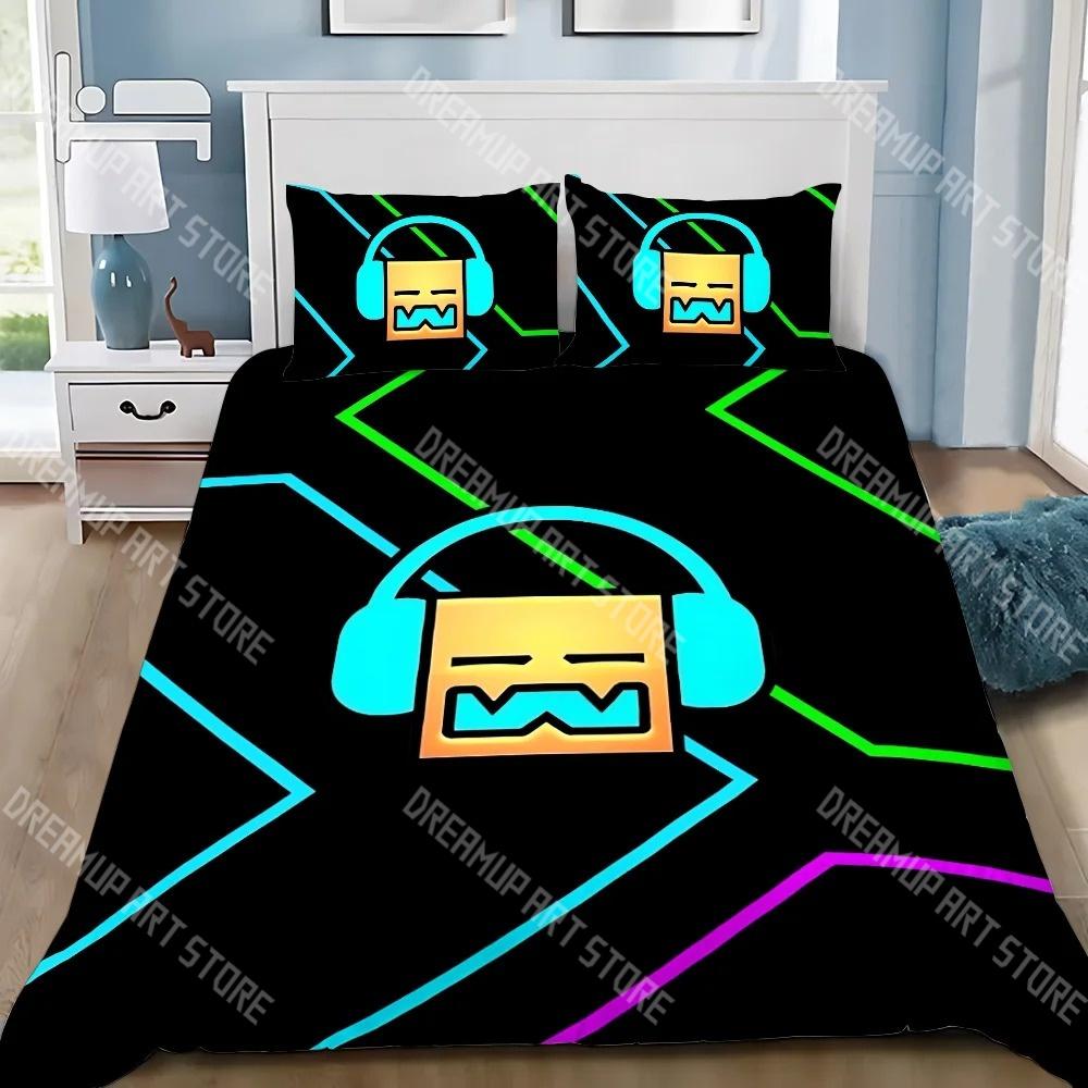 Fashion Hip Hop Angry Geometry Dash Bedding Set Single Twin Full Queen King Size Bed Set Kids Bedroom Duvetcover Sets Bed Sheet