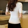 Women Summer V-Neck Ice Silk Knitted Thin Sweater Shirt Top Short Sleeve Slim Irregular Bottoming Button Solid Color