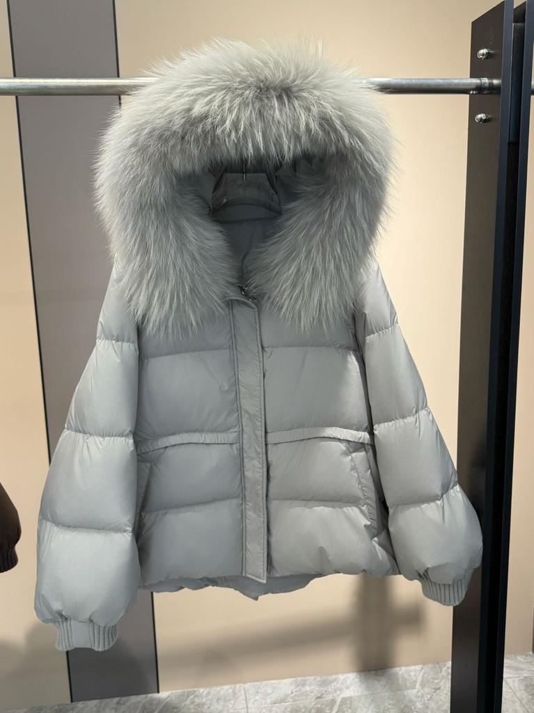 Winter increase natural real raccoon fur collar placket goose down jacket versatile high-end sense loose warm jacket women