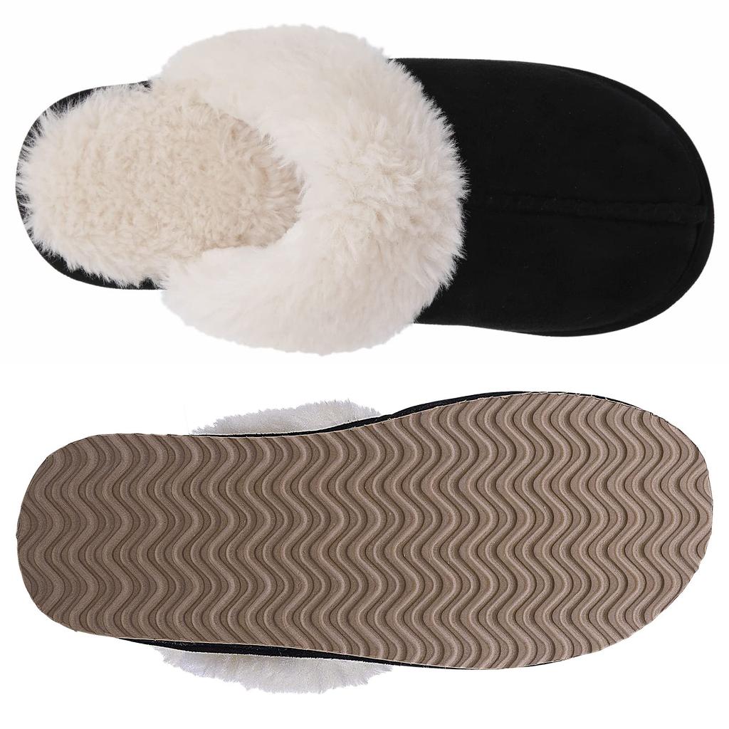 Shevalues Fashion Fuzzy Slippers Women Fluffy Fur House Slippers With Memory Foam Winter Warm Mute Bedroom Shoes Indoor Outdoor
