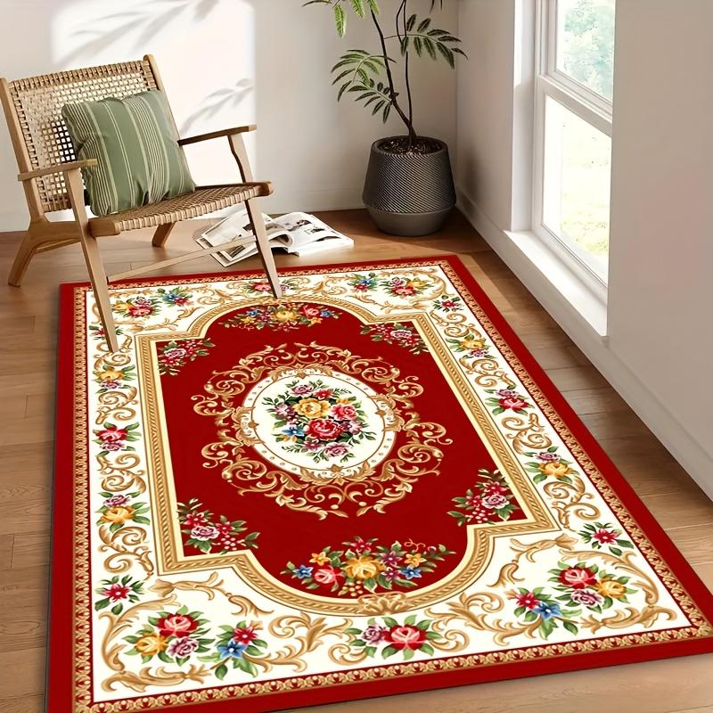 Bohemian Style Printed Carpet Washable Soft Vintage Anti Slip Non Shedding Artificial Wool Indoor Entrance Dining Rooms