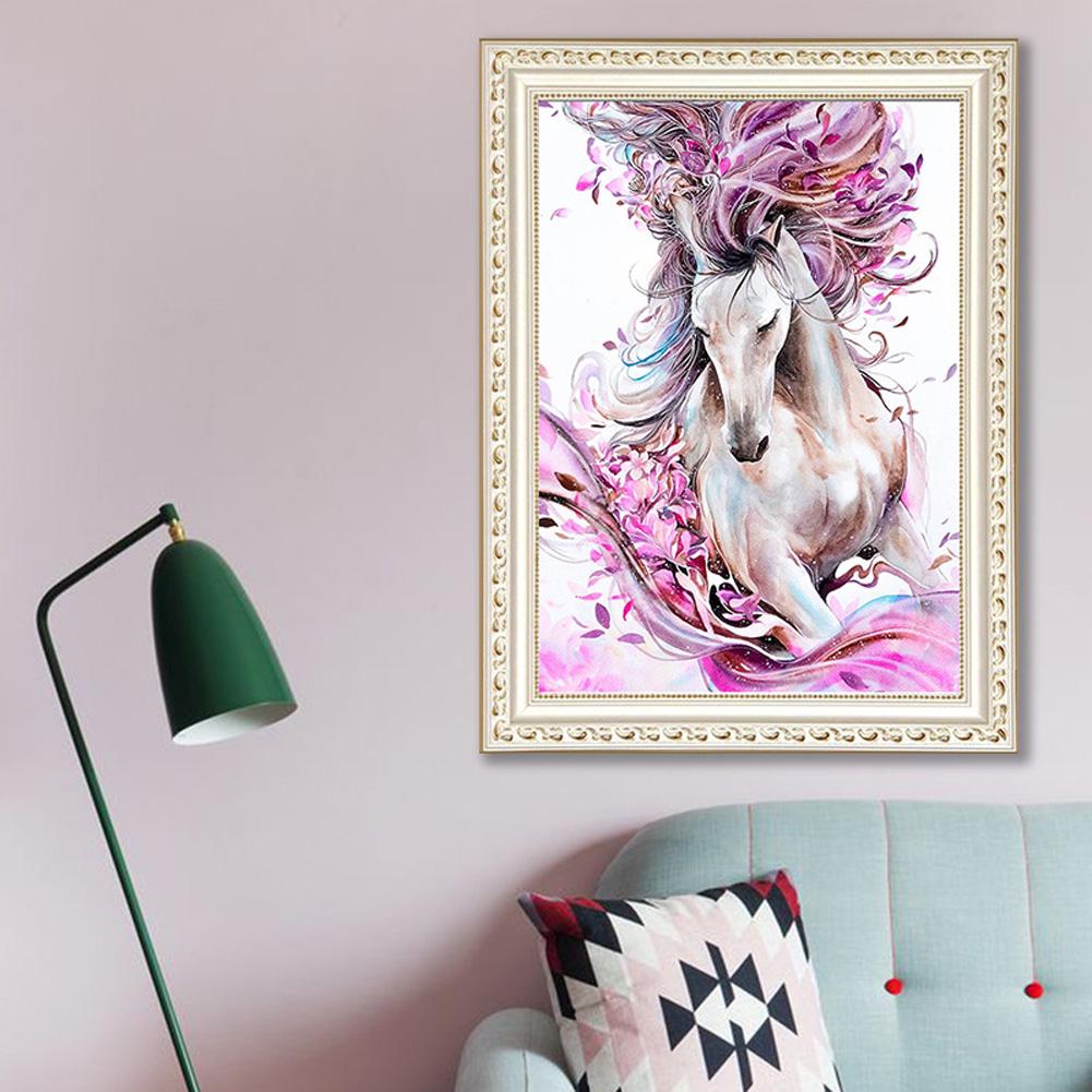 DIY 5D Full Drill Living Room White Horse Tread Wave Cross Stitch Rhinestone Painting