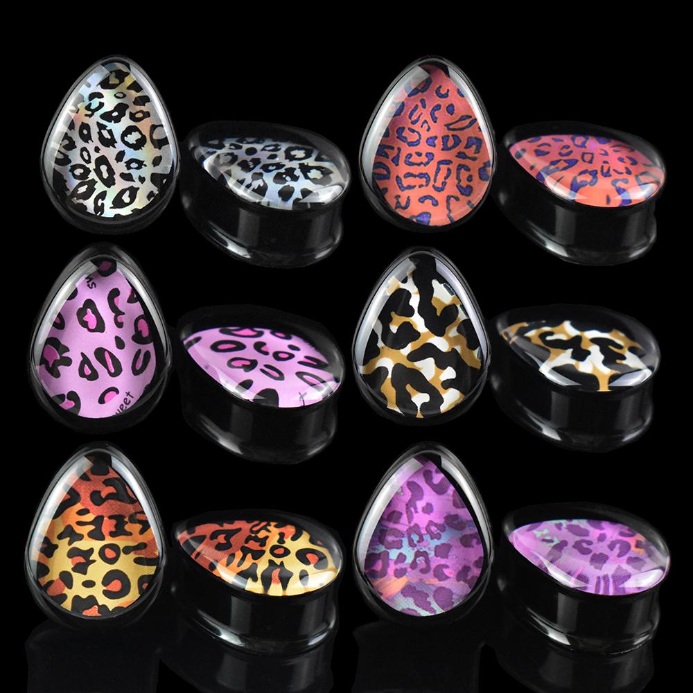 2pcs 8-40mm 1Pair Sexy Leopard Teardrop Double Flared Ear Tunnels and Plugs Ear Piercing Gauge Expander Stretching Tunnels Comf