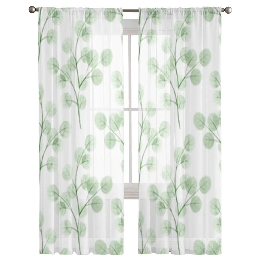 Branches With Round Leaves Tulle Window Curtain For Living Room Bedroom Voile Sheer Curtains Kitchen Treatments Drapes