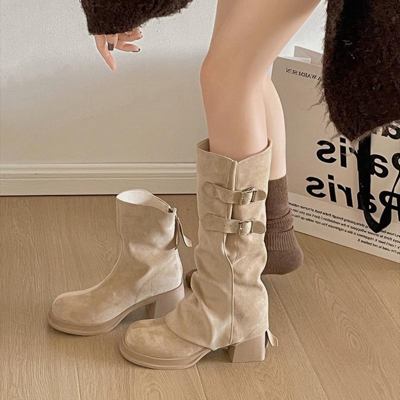 Vintage Plateau Dicke Ferse Damen Röhrenstiefel Abnehmbar Zwei Tragevarianten Schuhe Herbst Winter Damen Elegant Schmal Lange Stiefeletten