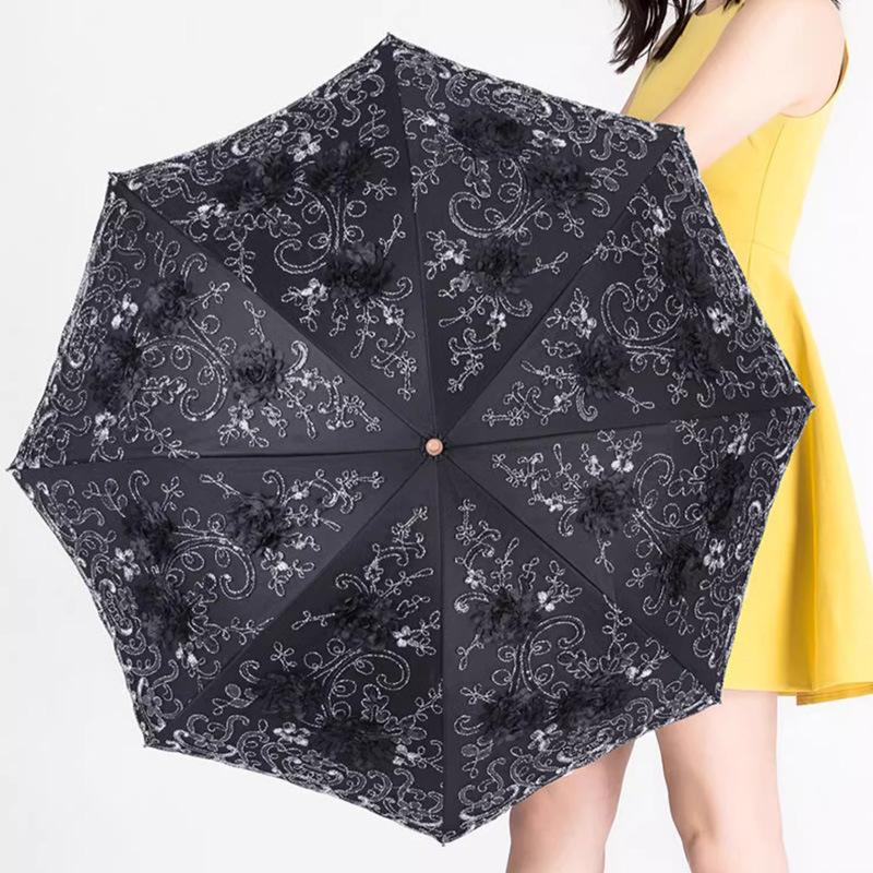 Ins Spitze Blumenmuster Prinzessin Regenschirm Regen Frauen UV-Regenschirm für Frauen winddichte 3-Faltschirme