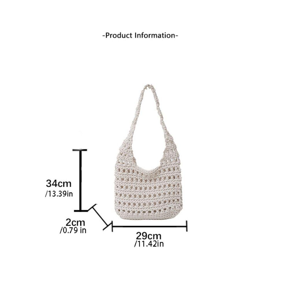 Braided Crochet Tote Bag Solid Color Beach Bag Fashion Hollow Out Knitted Weave Bag  Daily