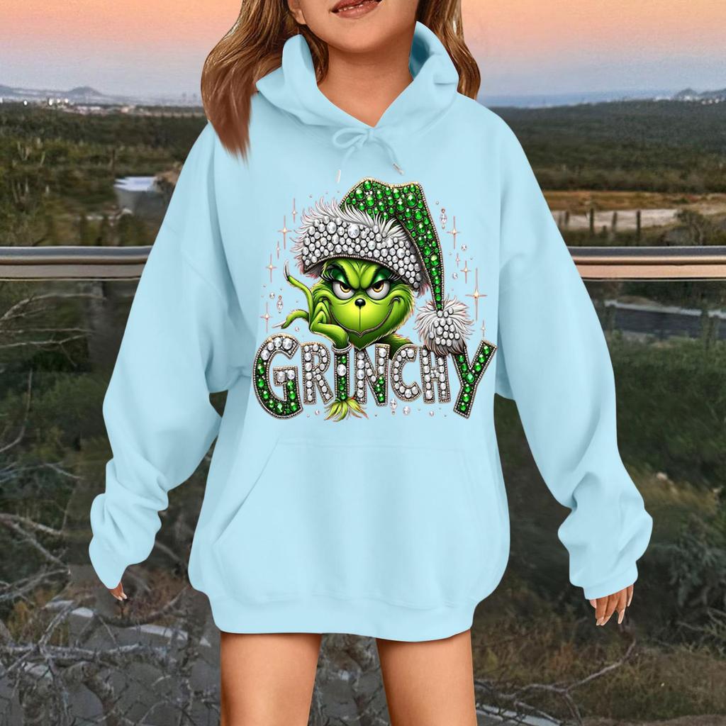 Children's Fashionable Casual Long-sleeved Loose Christmas Print Pullover Hooded Sweatshirt