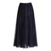 A-line Midi Skirt: High Waist Mesh Lace Patchwork for Women - Spring/Summer 2026