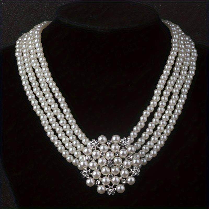 High End and Atmospheric Flower Necklace with A Pair of Earrings Set, 4-row Bead Necklace, Wedding Banquet, Evening Party, Engagement Jewelry