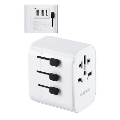 Elecom Overseas Conversion Plug ABFOC Type USB-A 3 Ports 12W Polar Compatible (N Pole Compatible) White ECT-32-15A3WH