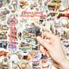 50 Beautiful Retro Style Mixed Graffiti Waterproof Stickers Creative Suitcase Rose Embellishment Stickers