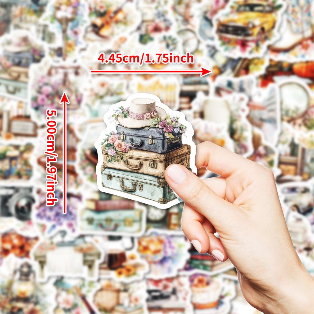 50 Beautiful Retro Style Mixed Graffiti Waterproof Stickers Creative Suitcase Rose Embellishment Stickers