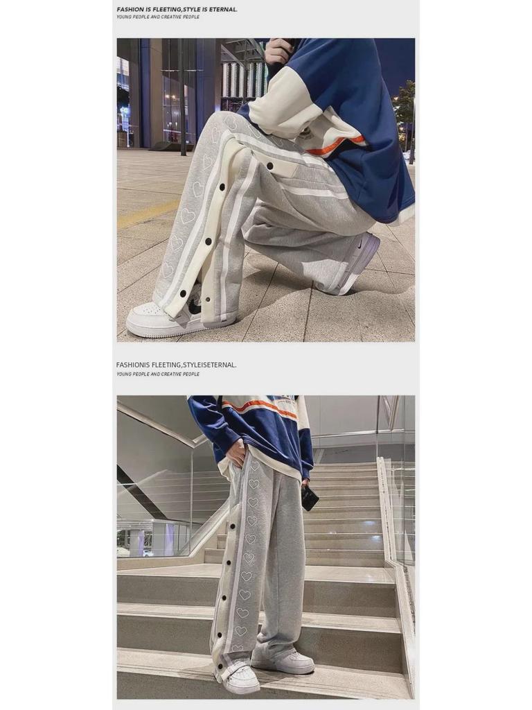 Men's Trendy Wide-Leg Buttoned Basketball Pants - Spring/Summer Loose Fit Casual Trousers