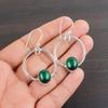 Malachitový drahokam 925 Sterlingové stříbro Ručně vyráběné háčkové náušnice 1,37" Dárkové šperky EE-67-25