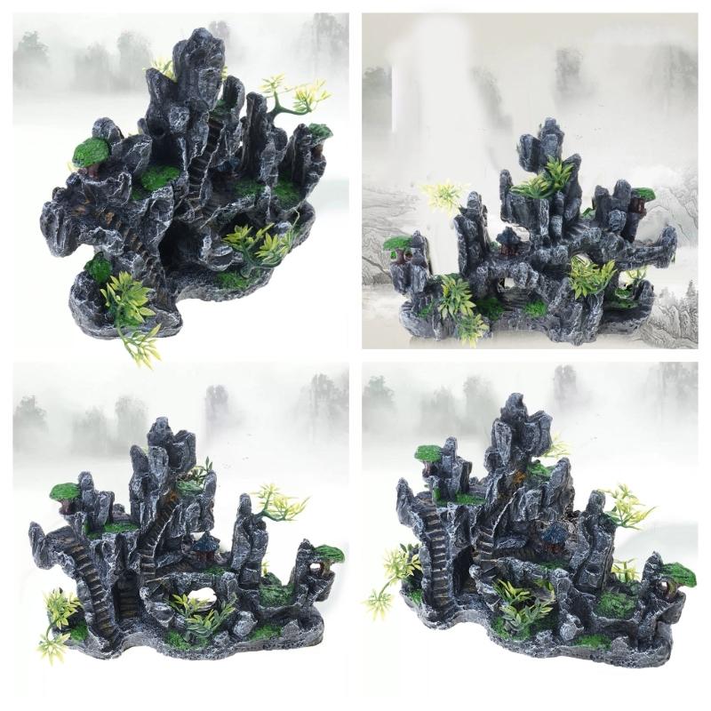 Mountain View Rockery Aquariums Ornaments Enhances Fishtanks with Natural Hiding Cave and Life Like Scene Landscape Decors