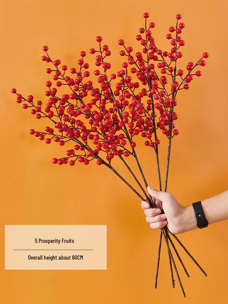 Pomegranate and Persimmon Artificial Flower Branch for Living Room or Dining Table Decoration