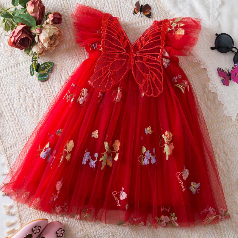 Fashion Toddler Girls' Butterfly Wing Tulle Dress Embroidered Floral Party Dress