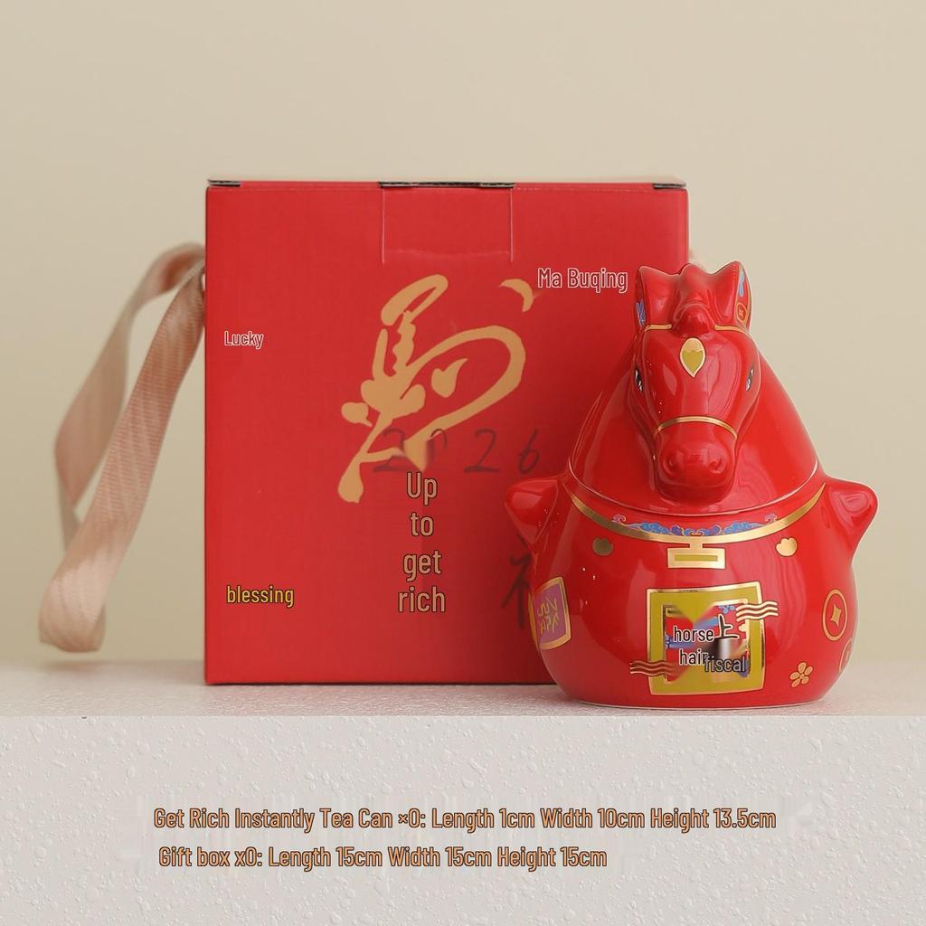 2026 Year of the Horse Cultural Gift Set: Ceramic Tea Cup, Ornament, Piggy Bank Souvenir