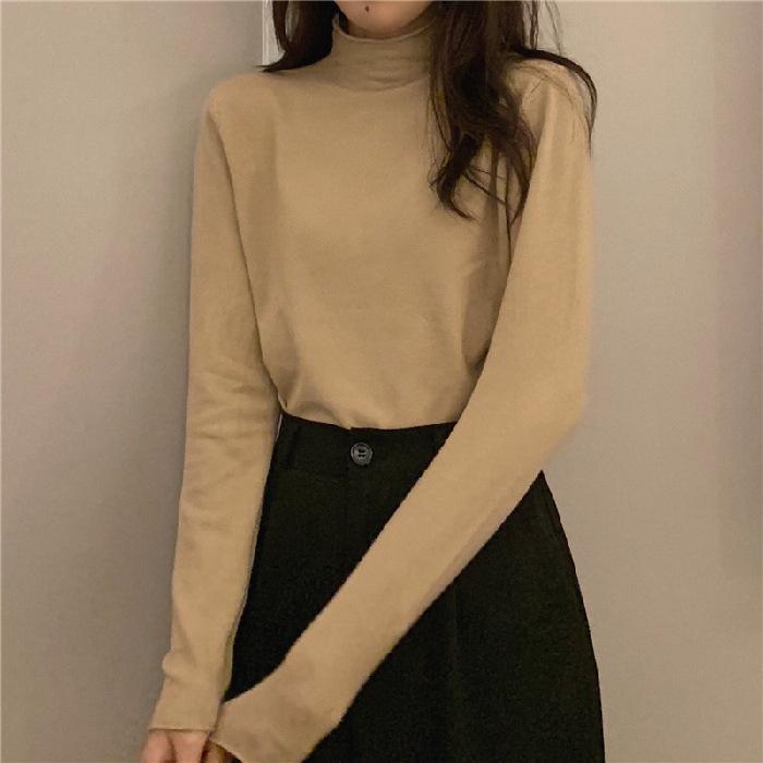 Popular solid color shirt semi-turtleneck women's autumn and winter knitted sweater 2025 new sweater with inner clothes